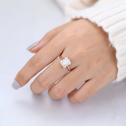 0.84 CT Oval Cluster Moissanite Engagement Ring