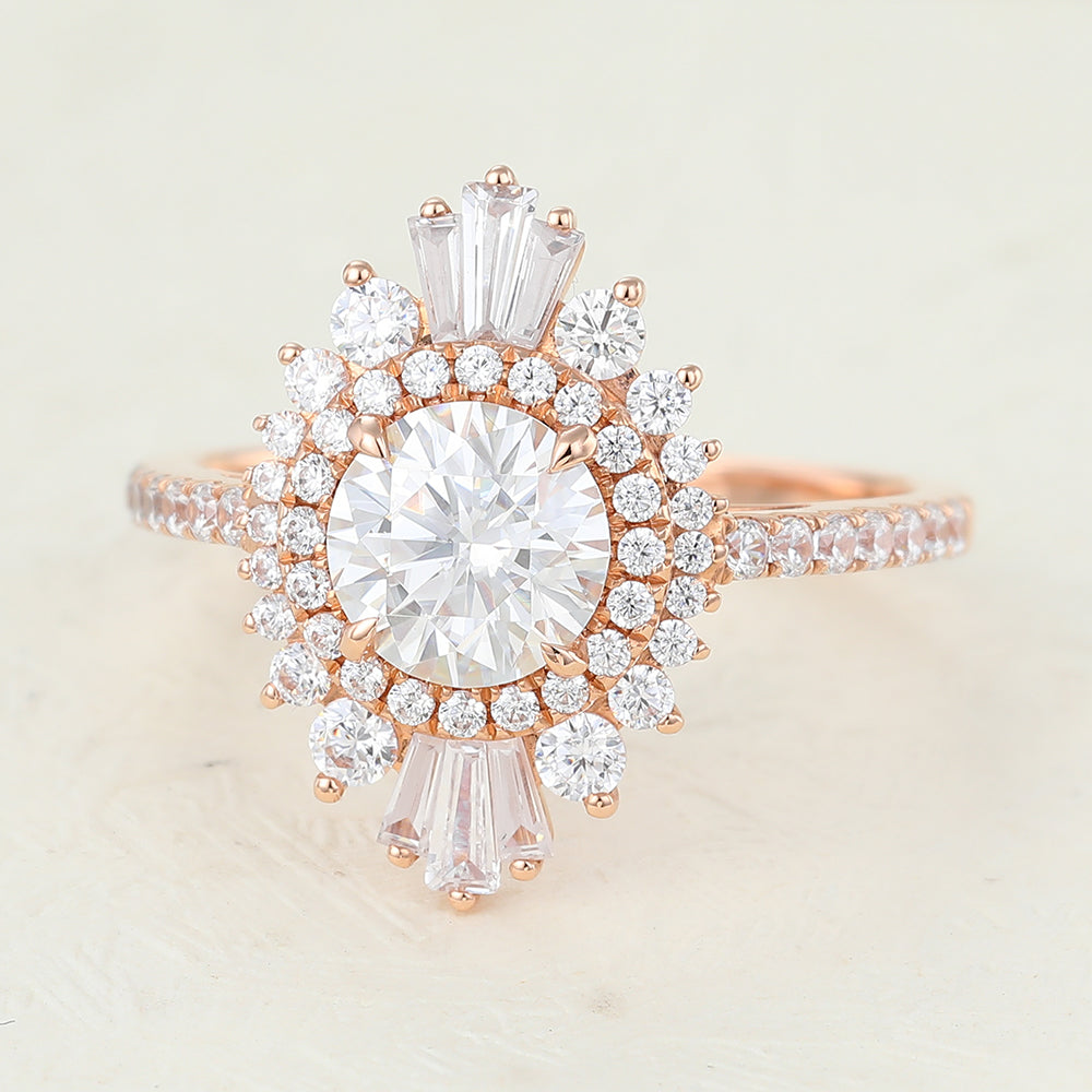 0.88 CT Round Cluster & Pave Moissanite Engagement Ring