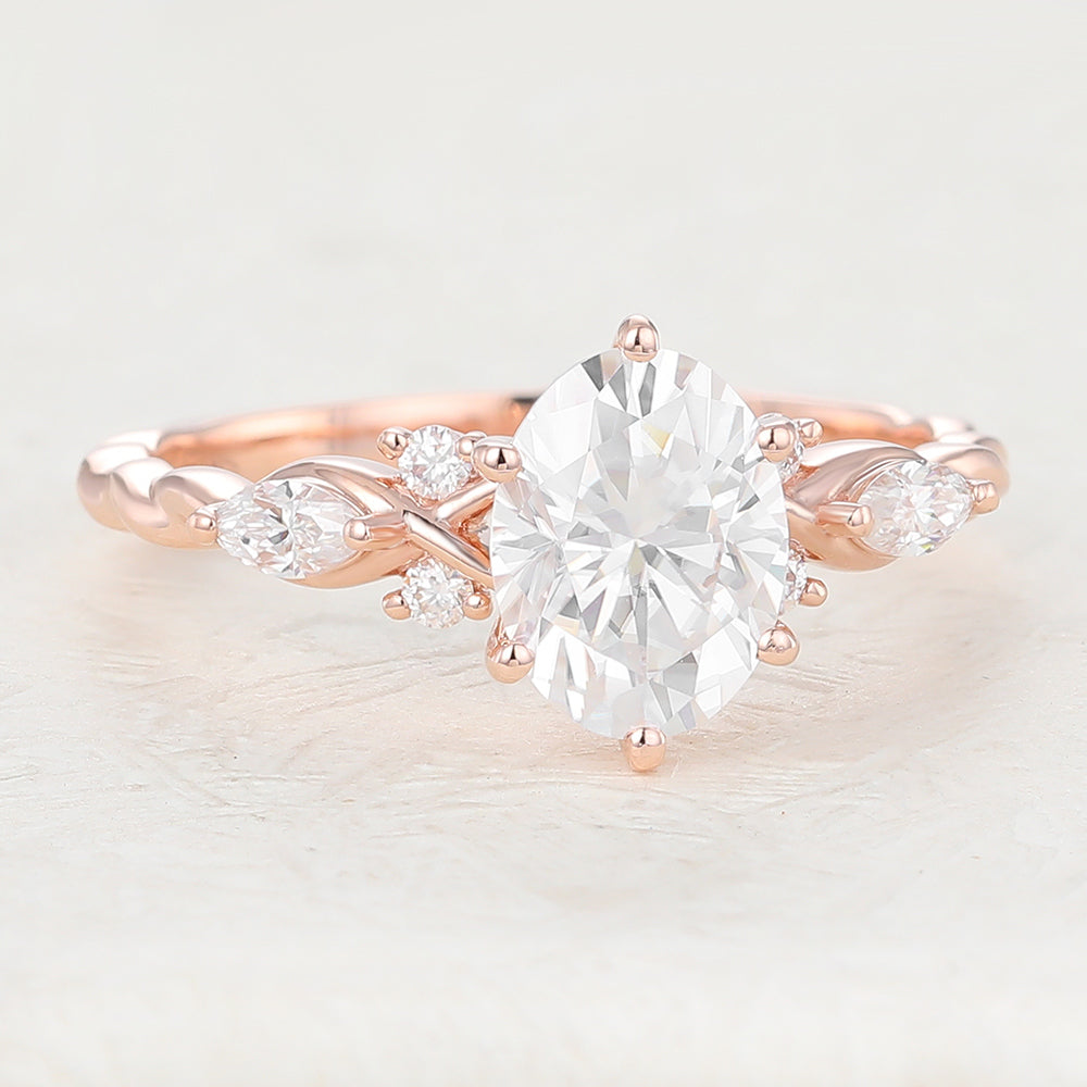 1.33 CT Oval Cluster Twisted Shank Moissanite Engagement Ring