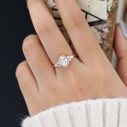 0.84 CT Oval Cluster Moissanite Engagement Ring