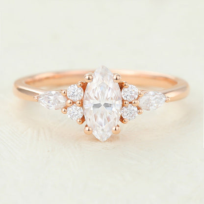 0.47 CT Marquise Cluster Moissanite Engagement Ring