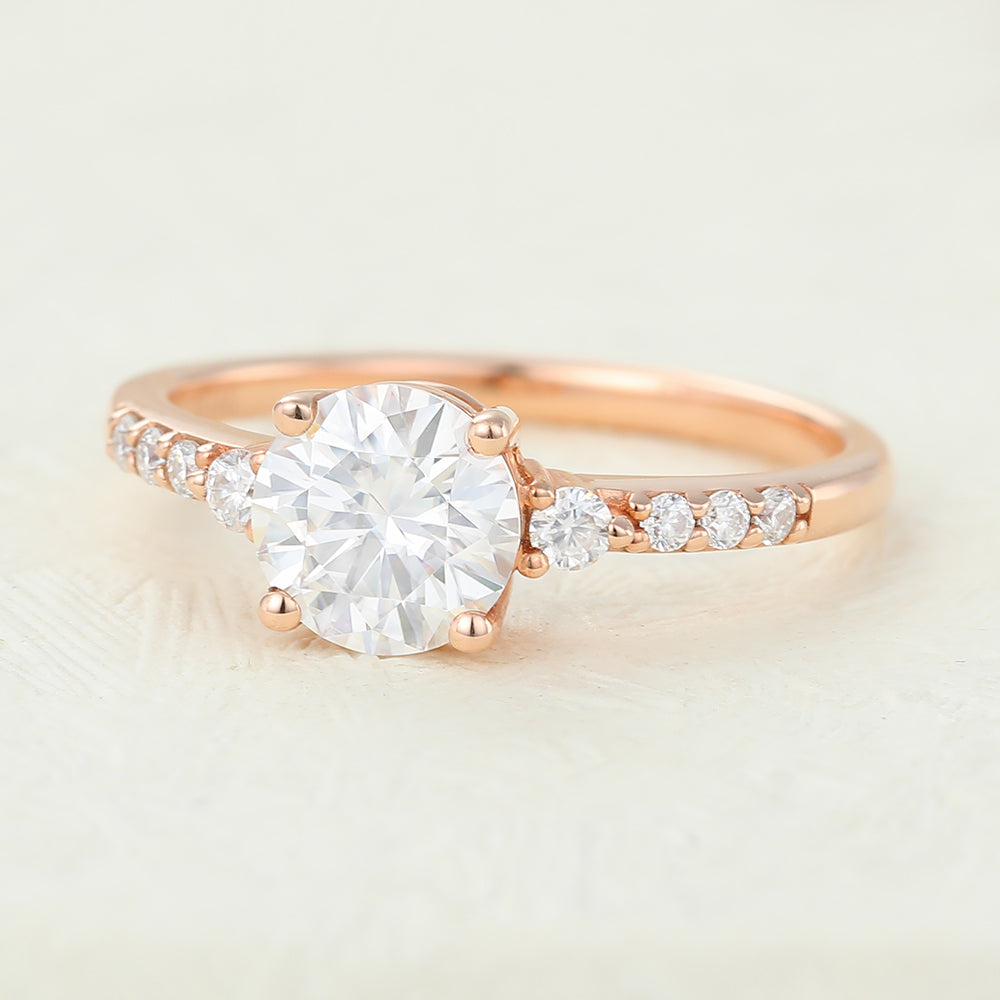 0.88 CT Round Pave Moissanite Engagement Ring