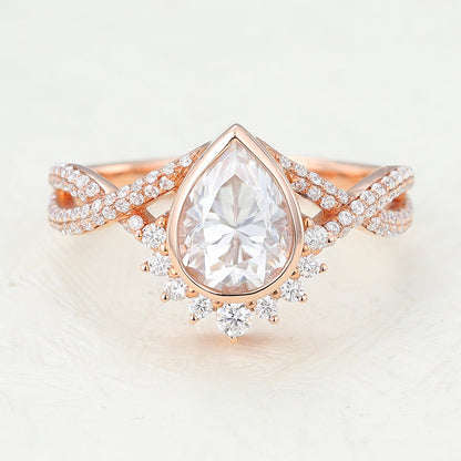 0.9 CT Pear Cluster & Bezel Moissanite Engagement Ring