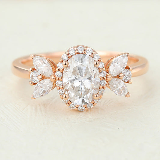 0.84 CT Oval Cluster Lab-Grown Diamond Engagement Ring