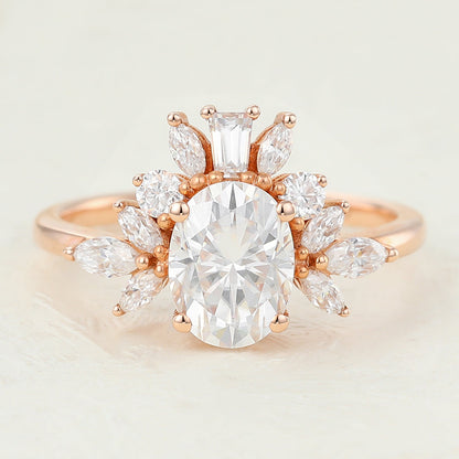 1.33 CT Oval Cluster Moissanite Engagement Ring