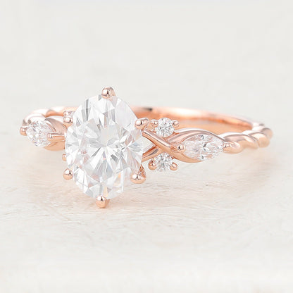 1.33 CT Oval Twisted Shank Cluster Lab-Grown Diamond Engagement Ring