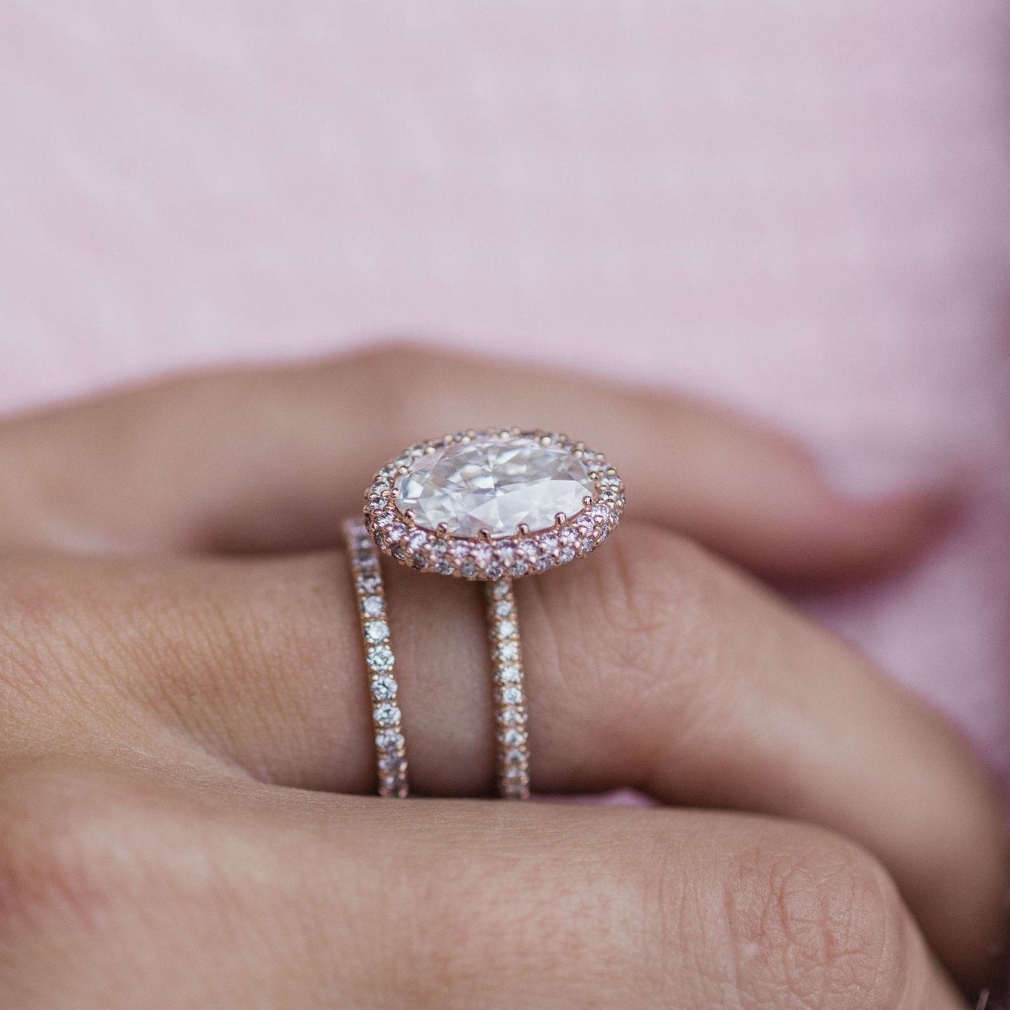 3.9 CT Oval Halo & Pave Lab Grown Diamond Engagement Ring