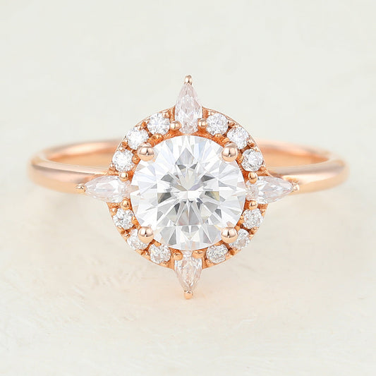 0.88 CT Round Cluster Lab-Grown Diamond Engagement Ring