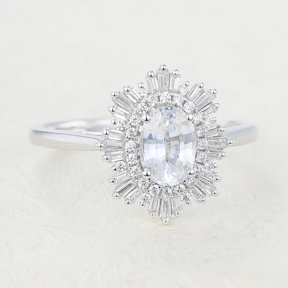 0.84 CT Oval Cluster Moissanite Engagement Ring