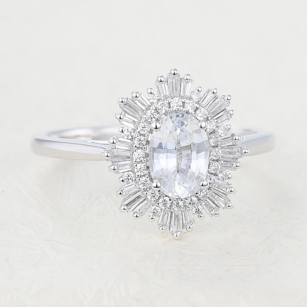 0.84 CT Oval Cluster Lab-Grown Diamond Engagement Ring