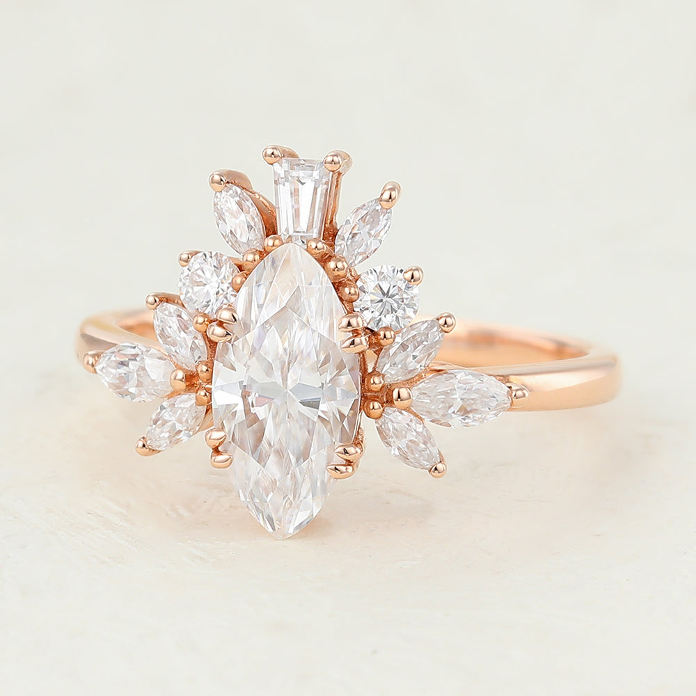 0.9 CT Marquise Cluster Moissanite Engagement Ring