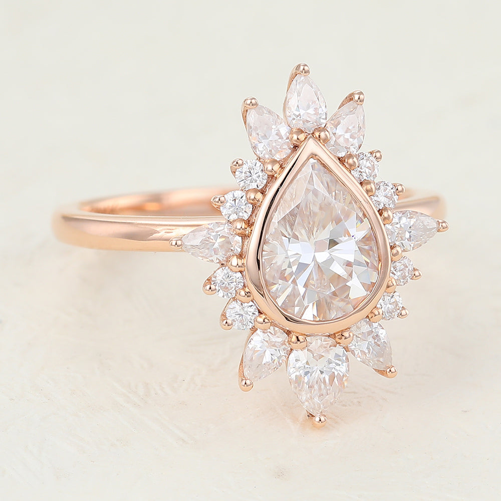 0.57 CT Pear Cluster Moissanite Engagement Ring