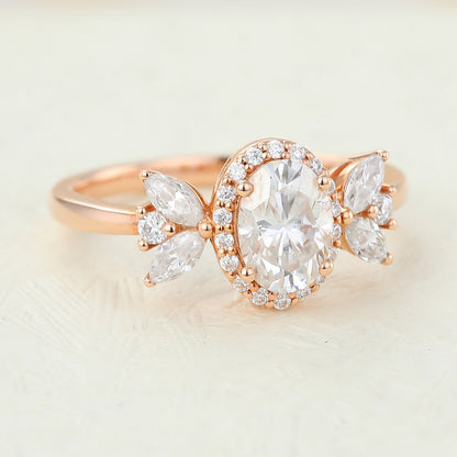 0.84 CT Oval Cluster Lab-Grown Diamond Engagement Ring