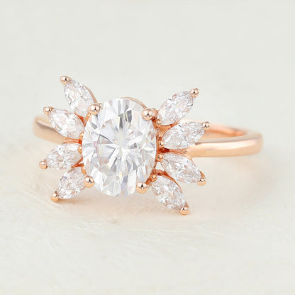 1.33 CT Oval Cluster Lab-Grown Diamond Engagement Ring