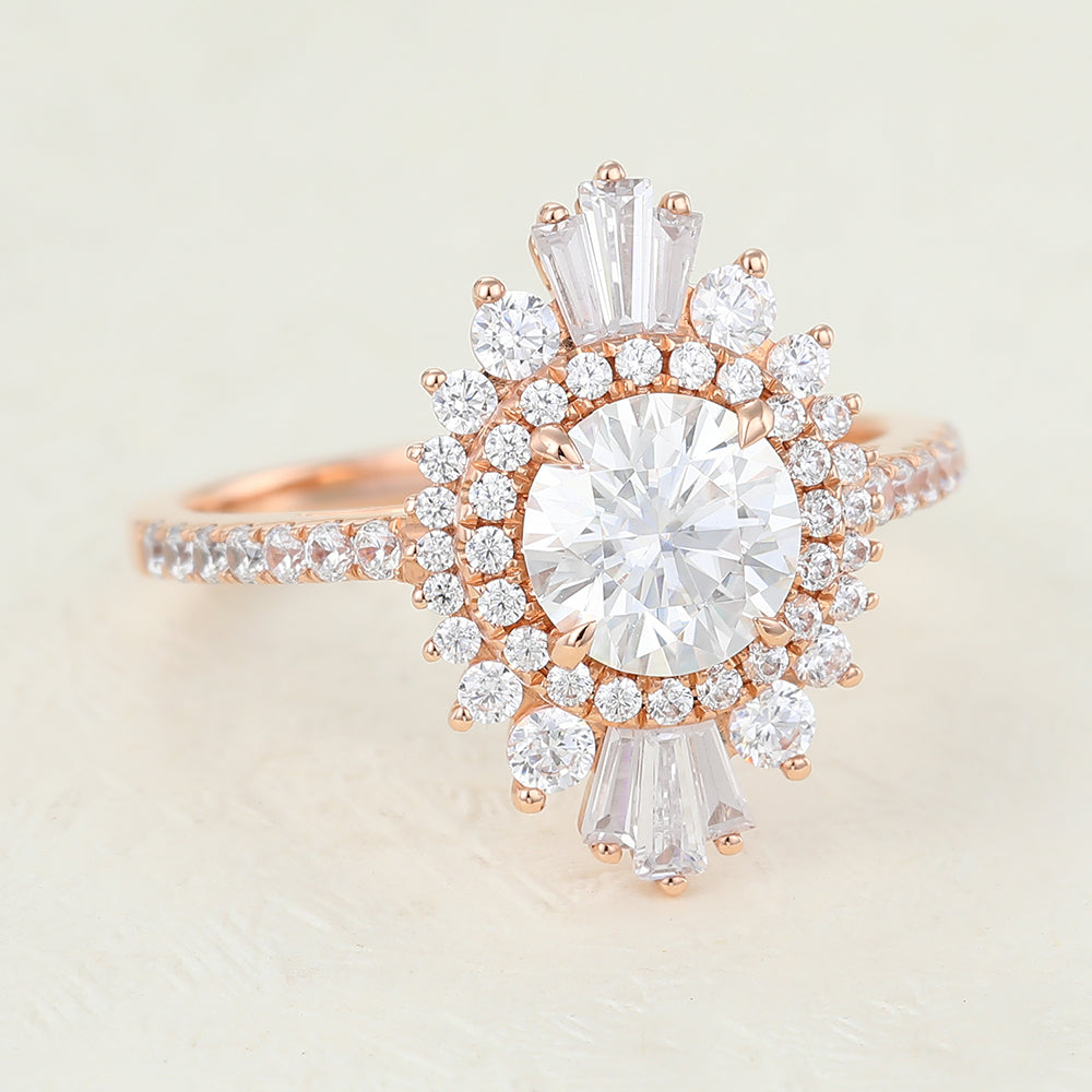 0.88 CT Round Cluster & Pave Moissanite Engagement Ring