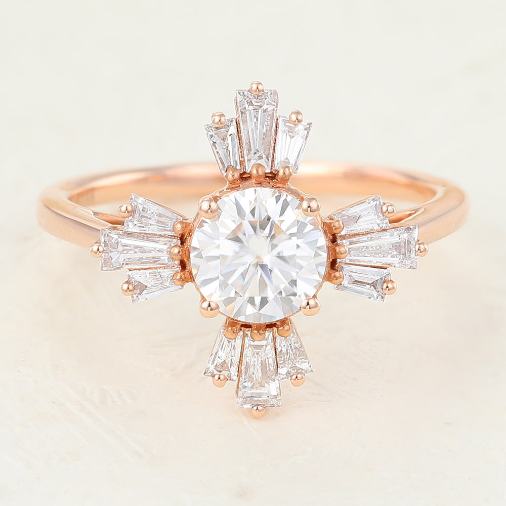0.68 CT Round Vintage Cluster Moissanite Engagement Ring
