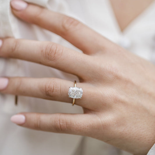 3.2 CT Elongated Cushion Hidden Halo Lab Grown Diamond Engagement Ring