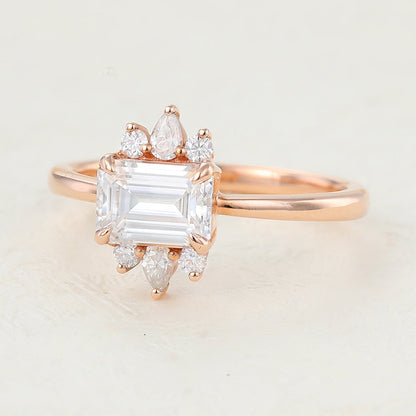 0.92 CT Emerald Cluster Lab-Grown Diamond Engagement Ring