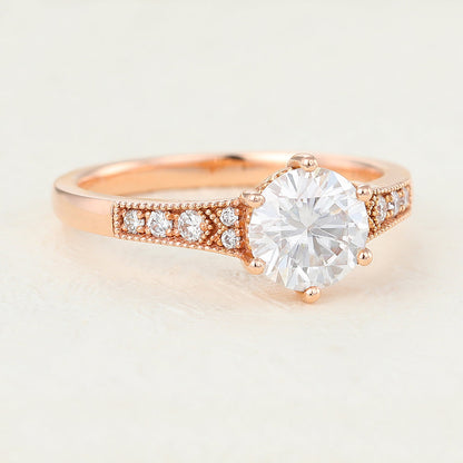 0.88 CT Round Pave Moissanite Engagement Ring