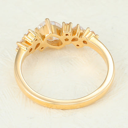 0.85 CT Pear Cluster Moissanite Engagement Ring