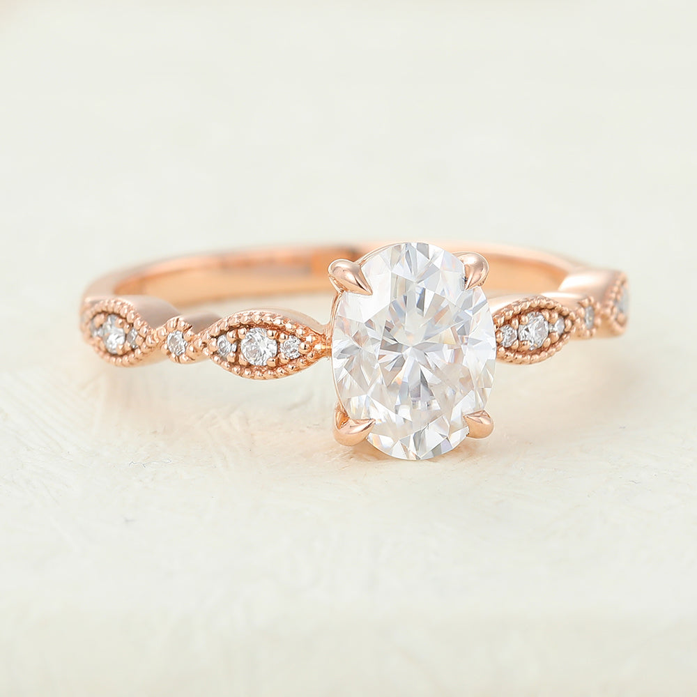 1.33 CT Oval Milgrain Pave Lab-Grown Diamond Engagement Ring