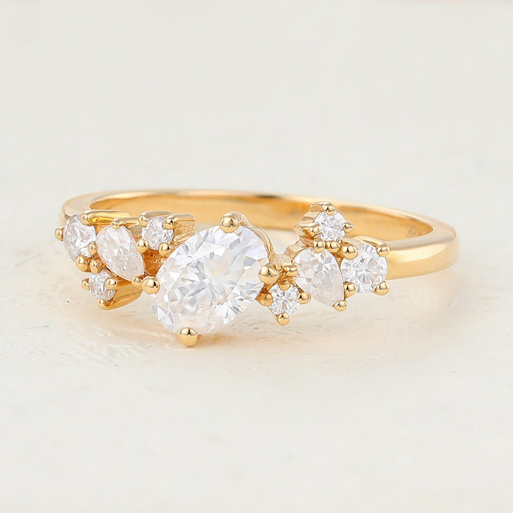 0.85 CT Pear Cluster Moissanite Engagement Ring