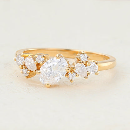 0.85 CT Pear Cluster Moissanite Engagement Ring