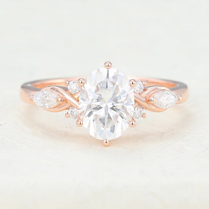 1.33 CT Oval Cluster Moissanite Engagement Ring