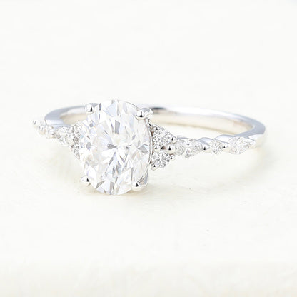 1.33 CT Oval Vintage Cluster & Pave Moissanite Engagement Ring