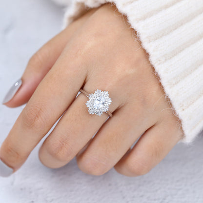0.84 CT Oval Cluster Moissanite Engagement Ring