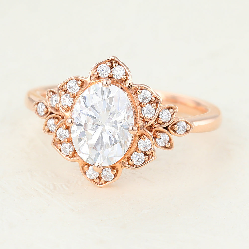 1.33 CT Oval Cluster Moissanite Engagement Ring