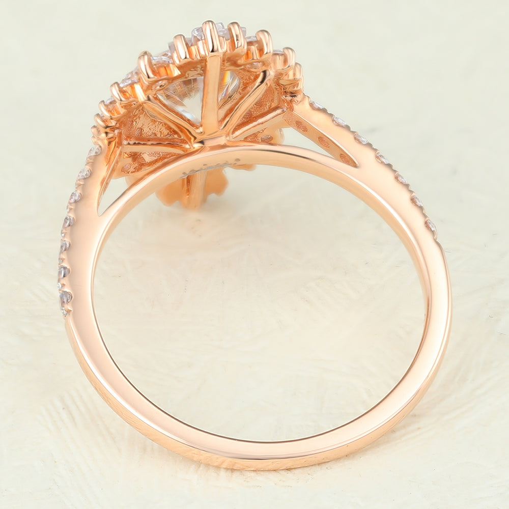 0.88 CT Round Cluster & Pave Moissanite Engagement Ring