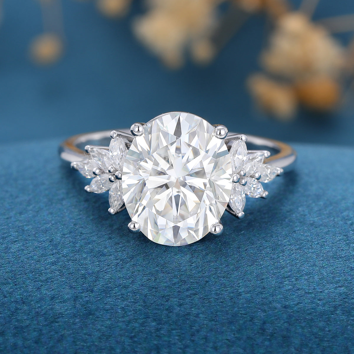 3.74 CT Oval Cluster Lab Grown Diamond Engagement Ring