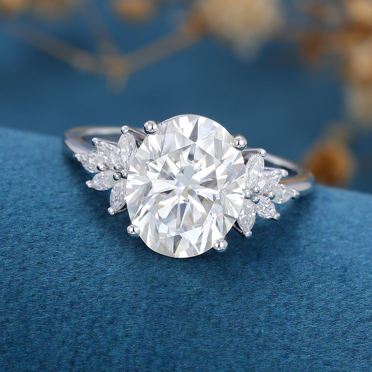 3.74 CT Oval Cluster Lab Grown Diamond Engagement Ring