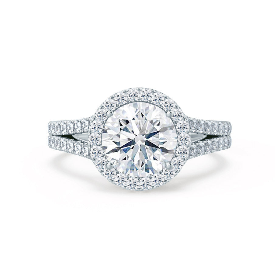 0.5 CT Round Halo, Pave & Split Shank  Lab Grown Diamond Engagement Ring
