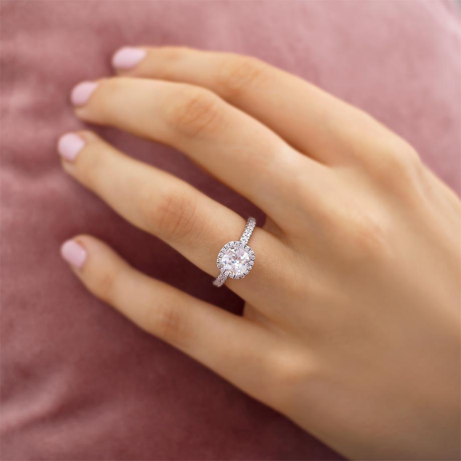 1.7 CT Cushion Halo & Pave Lab Grown Diamond Engagement Ring