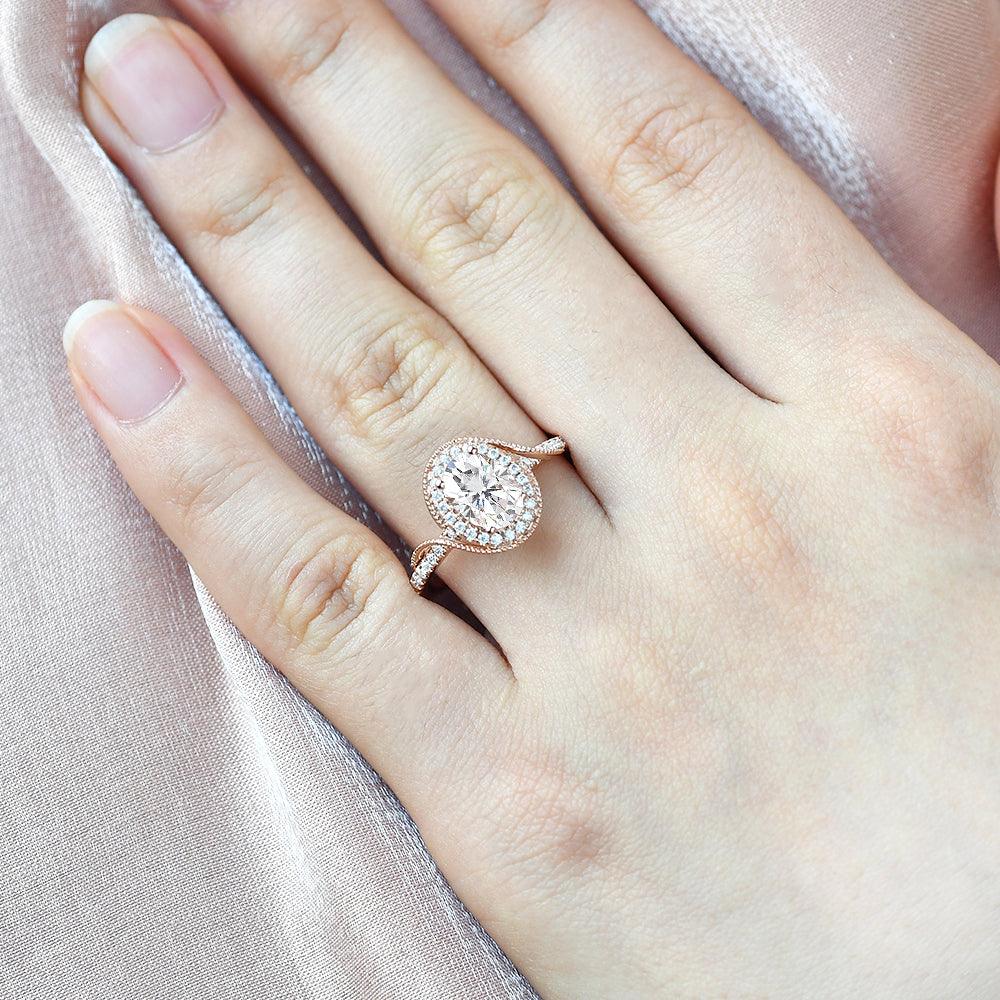 1.33 CT Oval Halo & Pave Lab Grown Diamond Engagement Ring