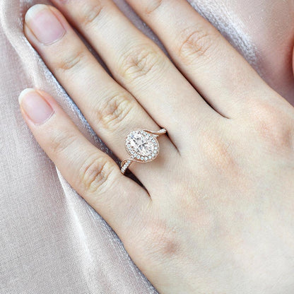 1.33 CT Oval Halo & Pave Lab Grown Diamond Engagement Ring