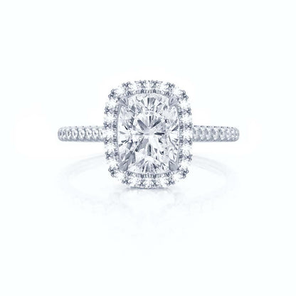 2.3 CT Elongated Cushion Halo & Pave Lab Grown Diamond Engagement Ring
