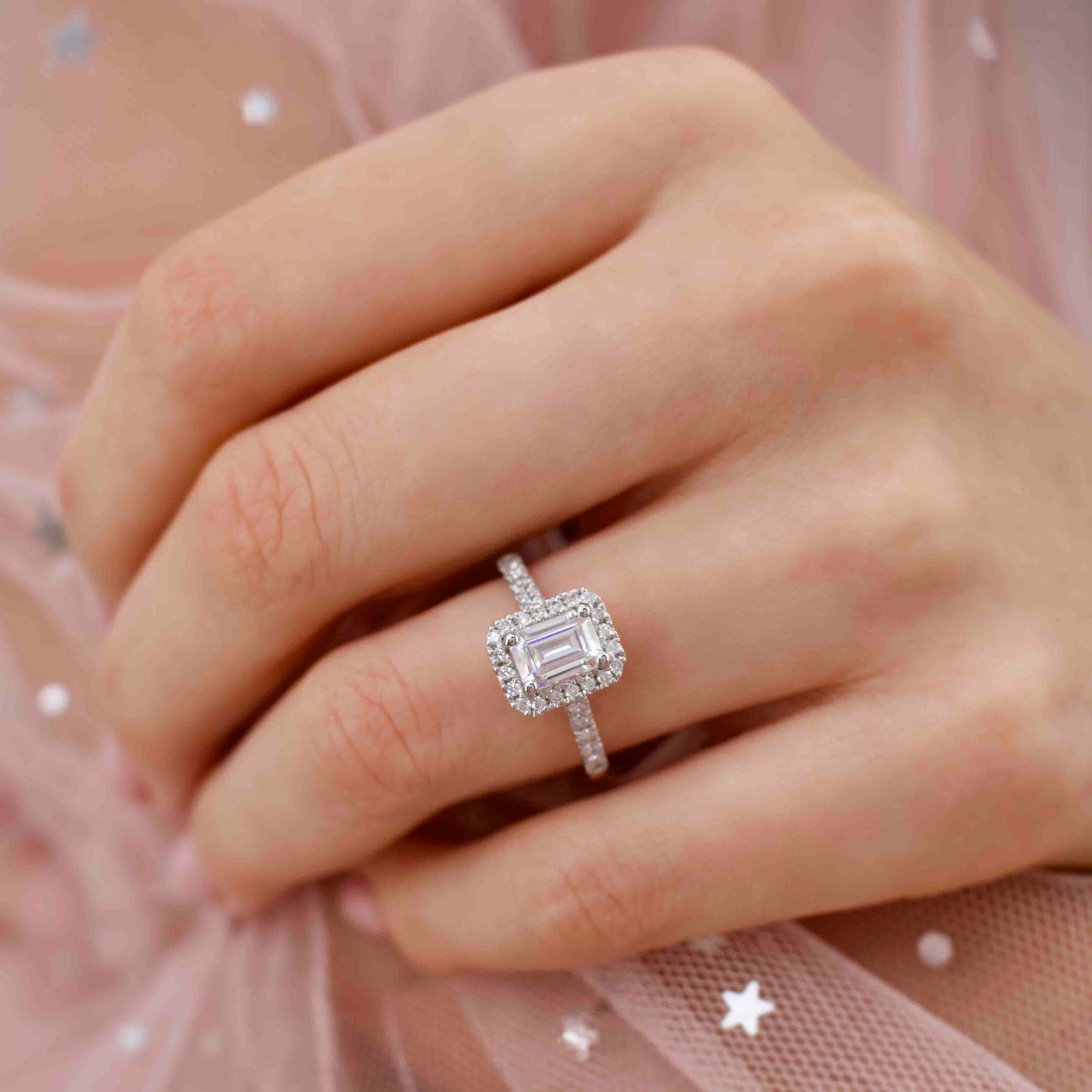 2 CT Emerald Halo & Pave Lab Grown Diamond Engagement Ring