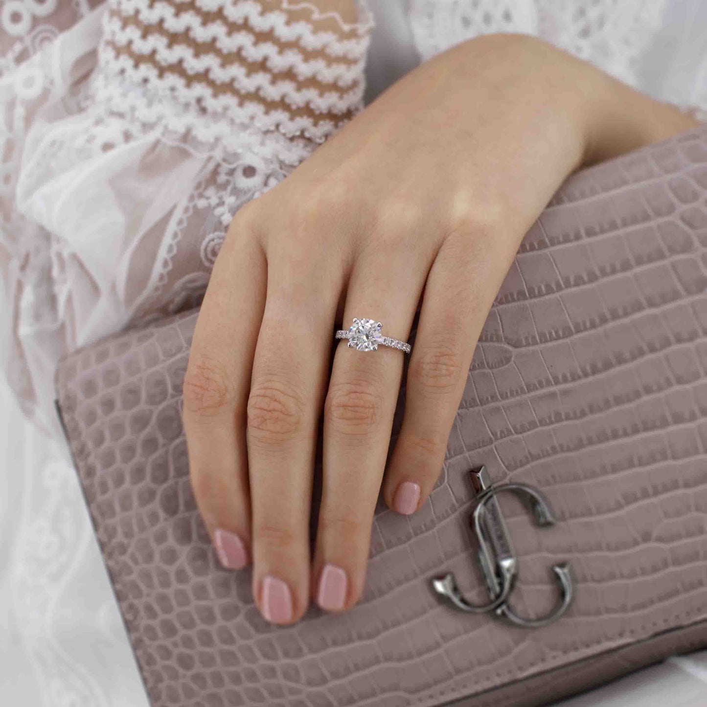 1 CT Round Pave Lab Grown Diamond Engagement Ring