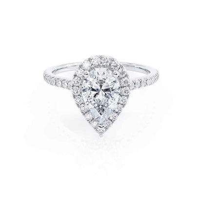 0.94 CT Pear Halo & Pave Lab Grown Diamond Engagement Ring