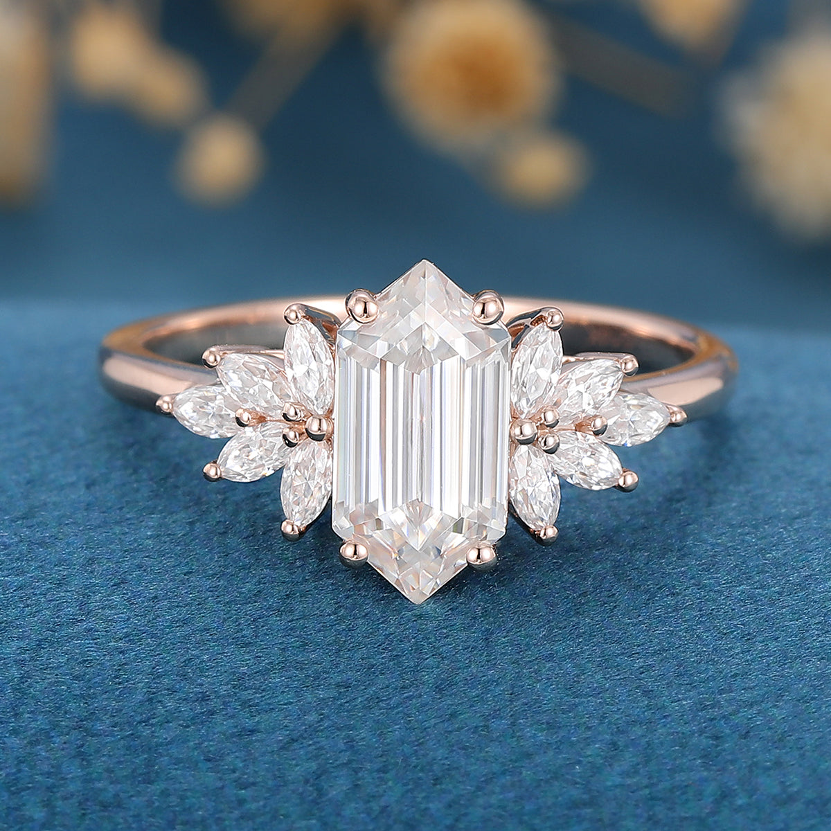 0.6 CT Hexagon Cluster Lab Grown Diamond Engagement Ring