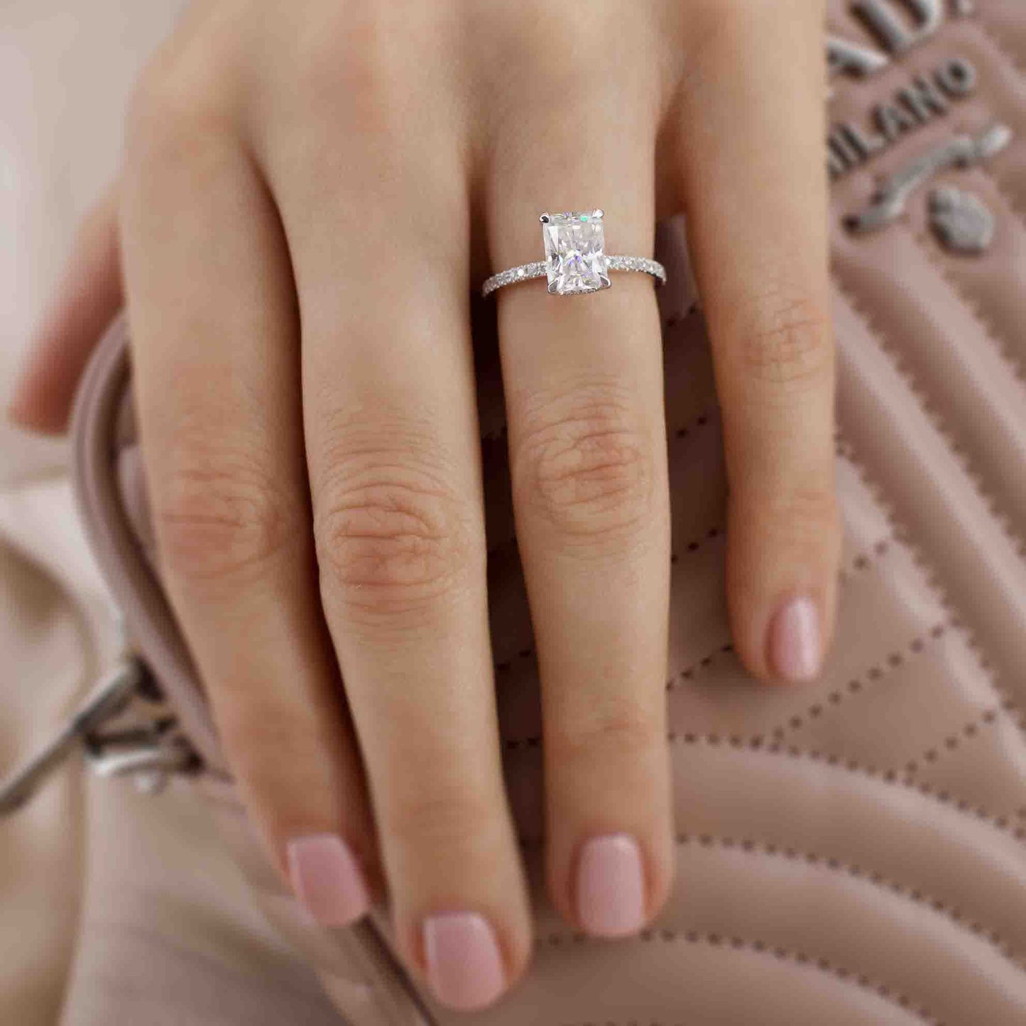 1.8 CT Radiant Pave Lab Grown Diamond Engagement Ring