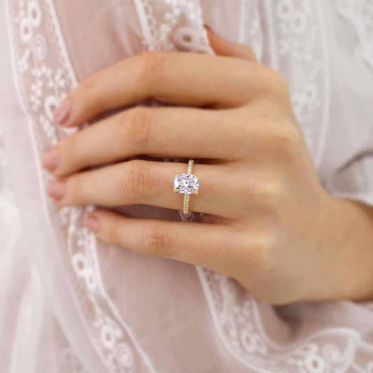 2 CT Elongated Cushion Pave Lab Grown Diamond Engagement Ring