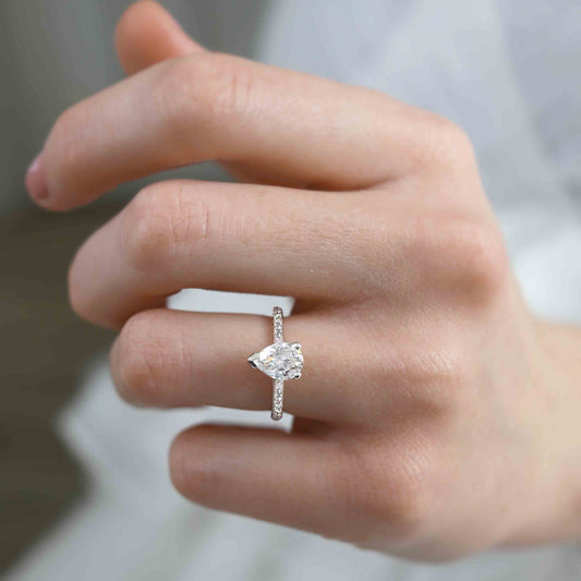 0.94 CT Pear Pave Lab Grown Diamond Engagement Ring