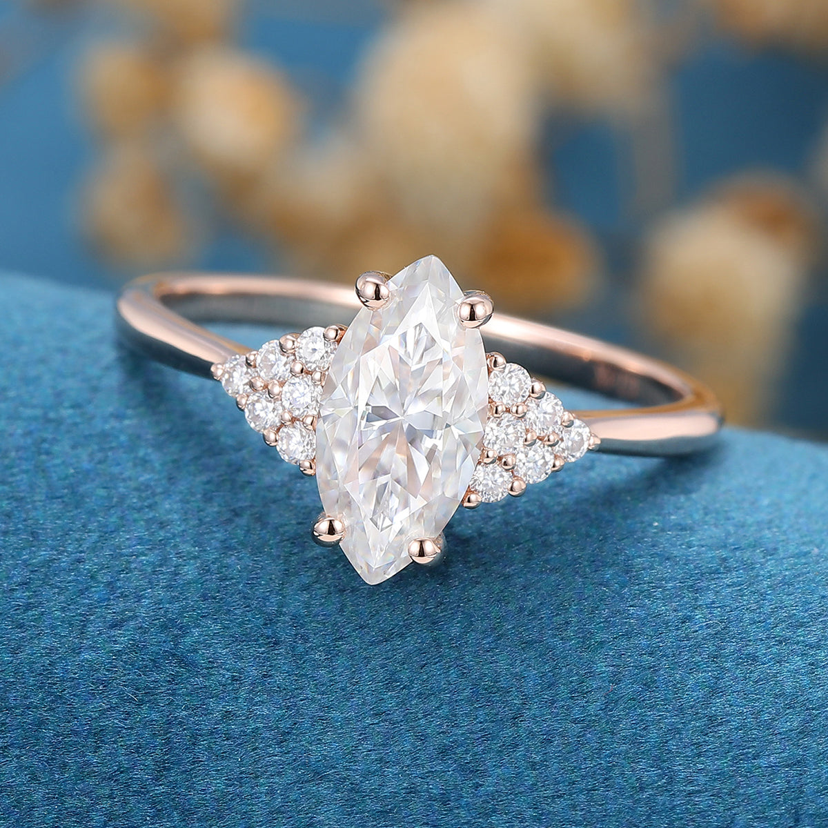 0.9 CT Marquise Cluster Lab Grown Diamond Engagement Ring