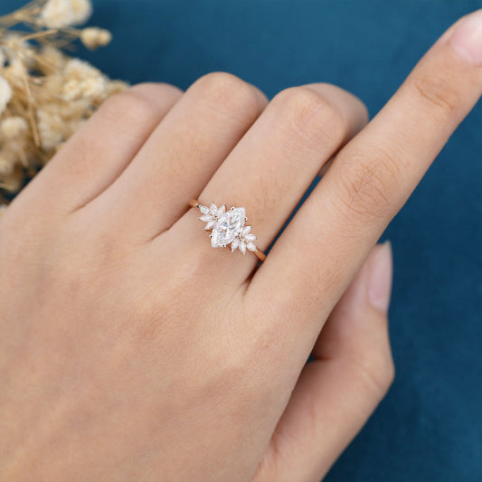 0.9 CT Marquise Cluster Lab Grown Diamond Engagement Ring