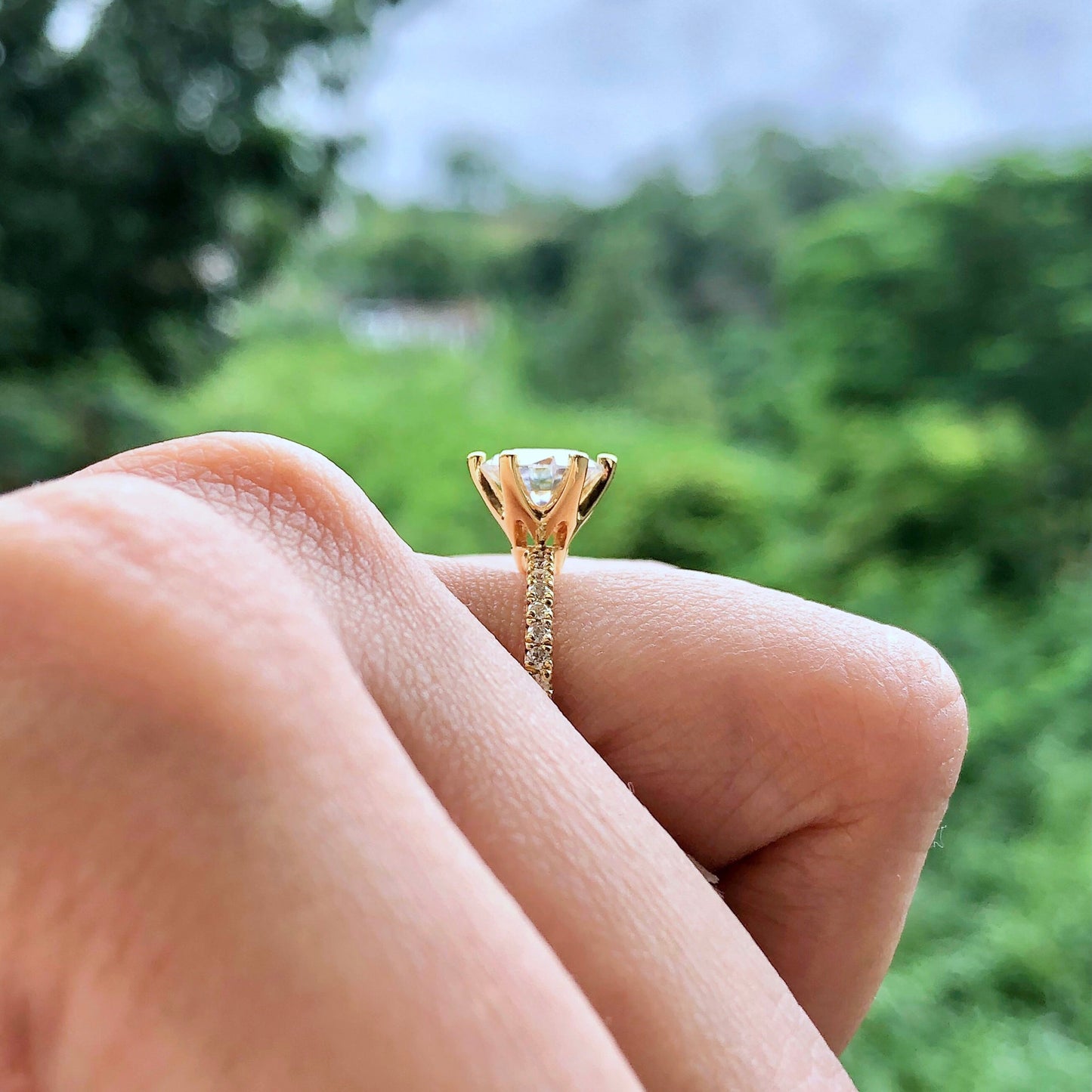1.85 CT Round Pave Moissanite Engagement Ring