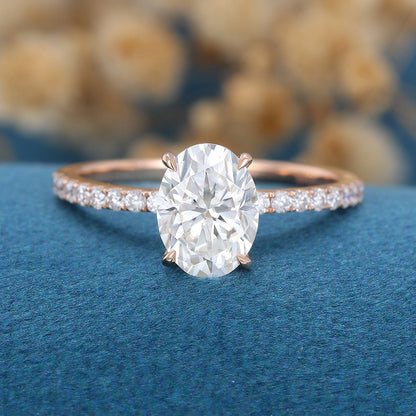 1.33 CT Oval Pave Lab Grown Diamond Engagement Ring